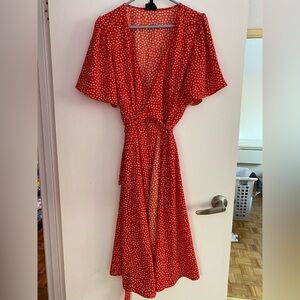 Elegant Red Polka Dot Midi Dress